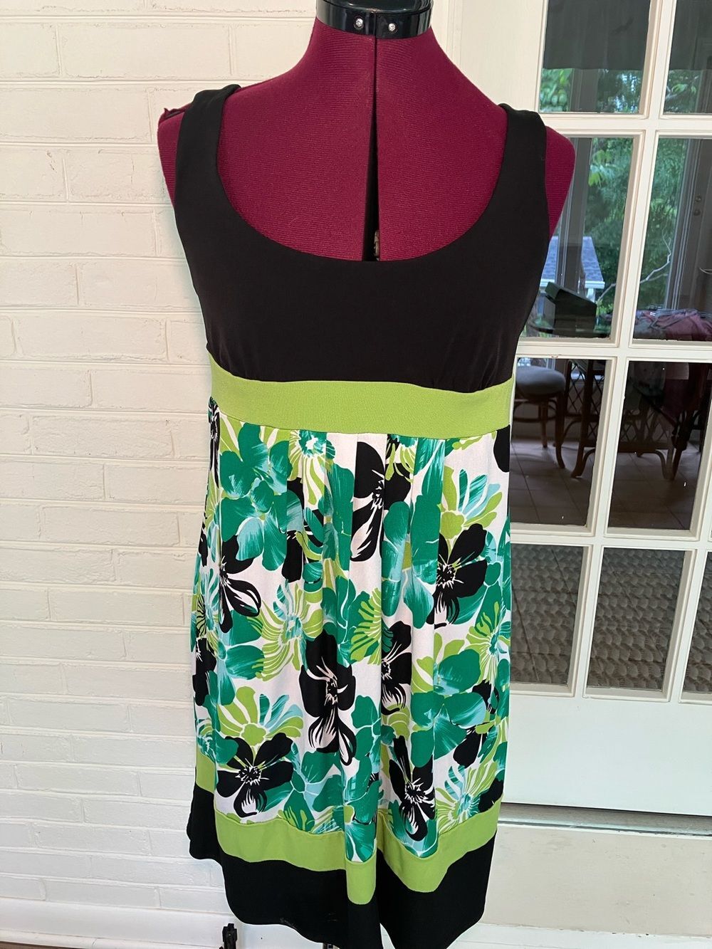 J.B.S. Black and Green Floral Empire Waist Dress